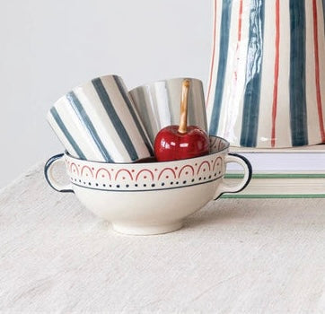 Patterned Stoneware Bowl w/ Handles