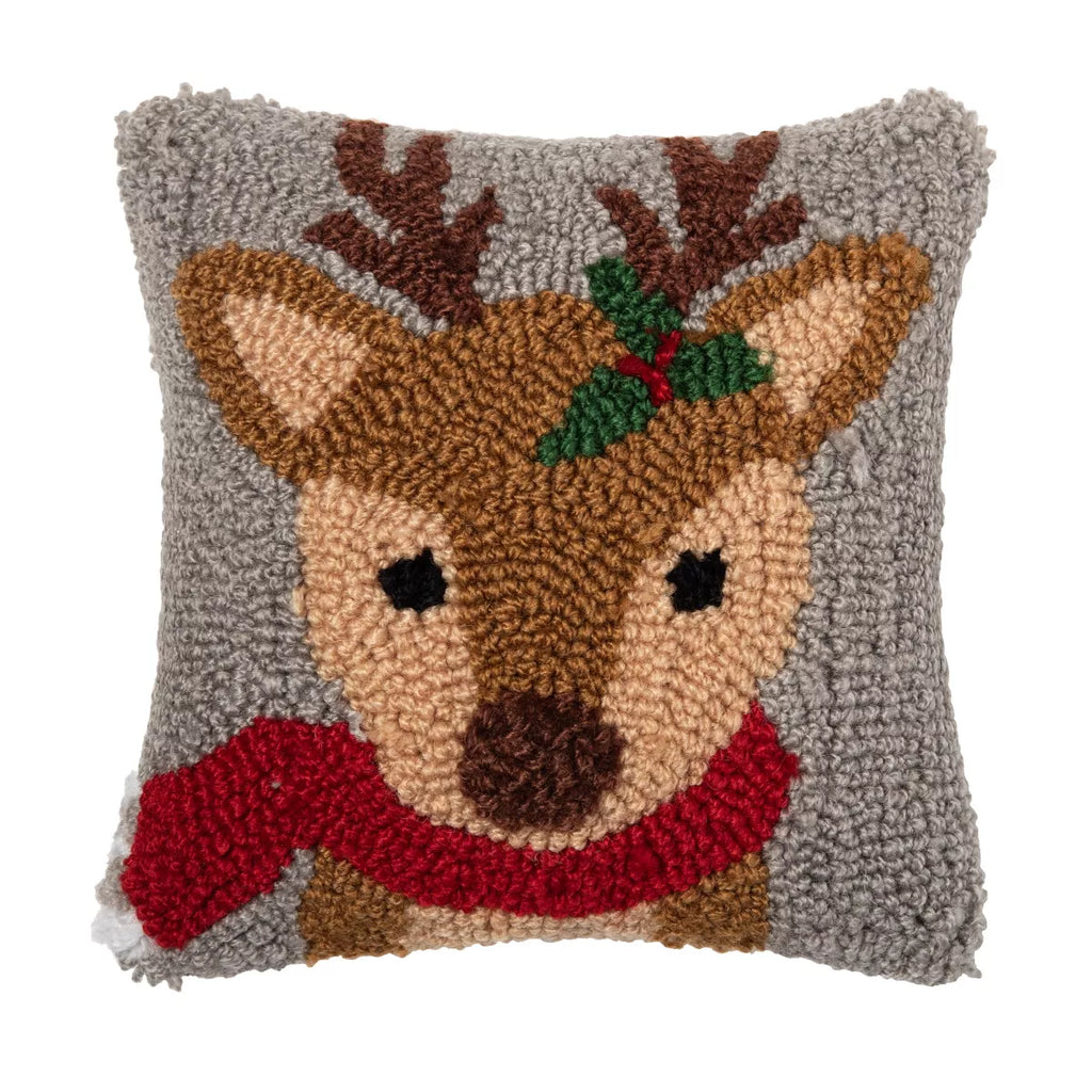 Woodland Reindeer Hooked Pillow  C & F   