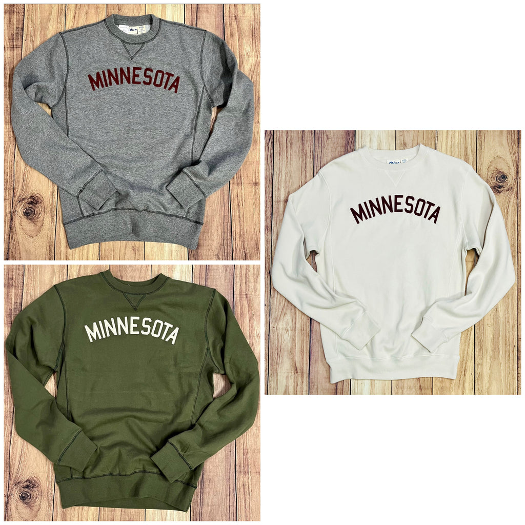 minnesota sweatshirt available in gunmetal, cappuccino and turf