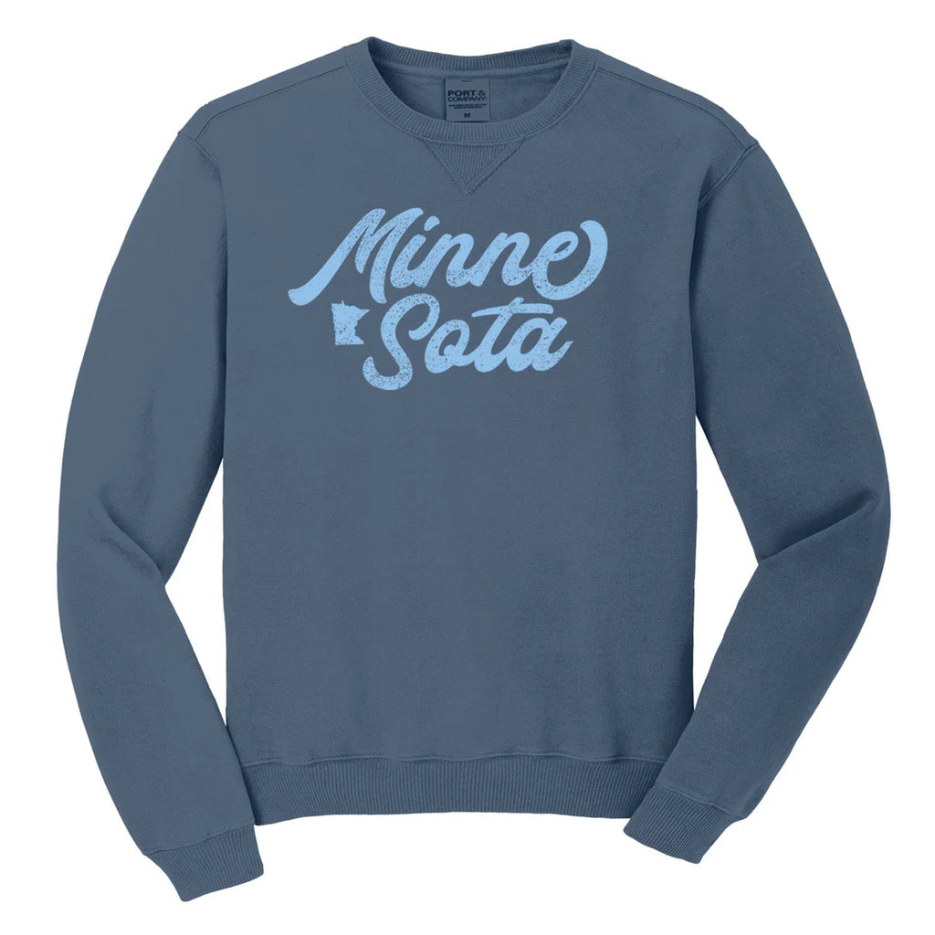 Minnesota Script Crewneck- Denim Blue