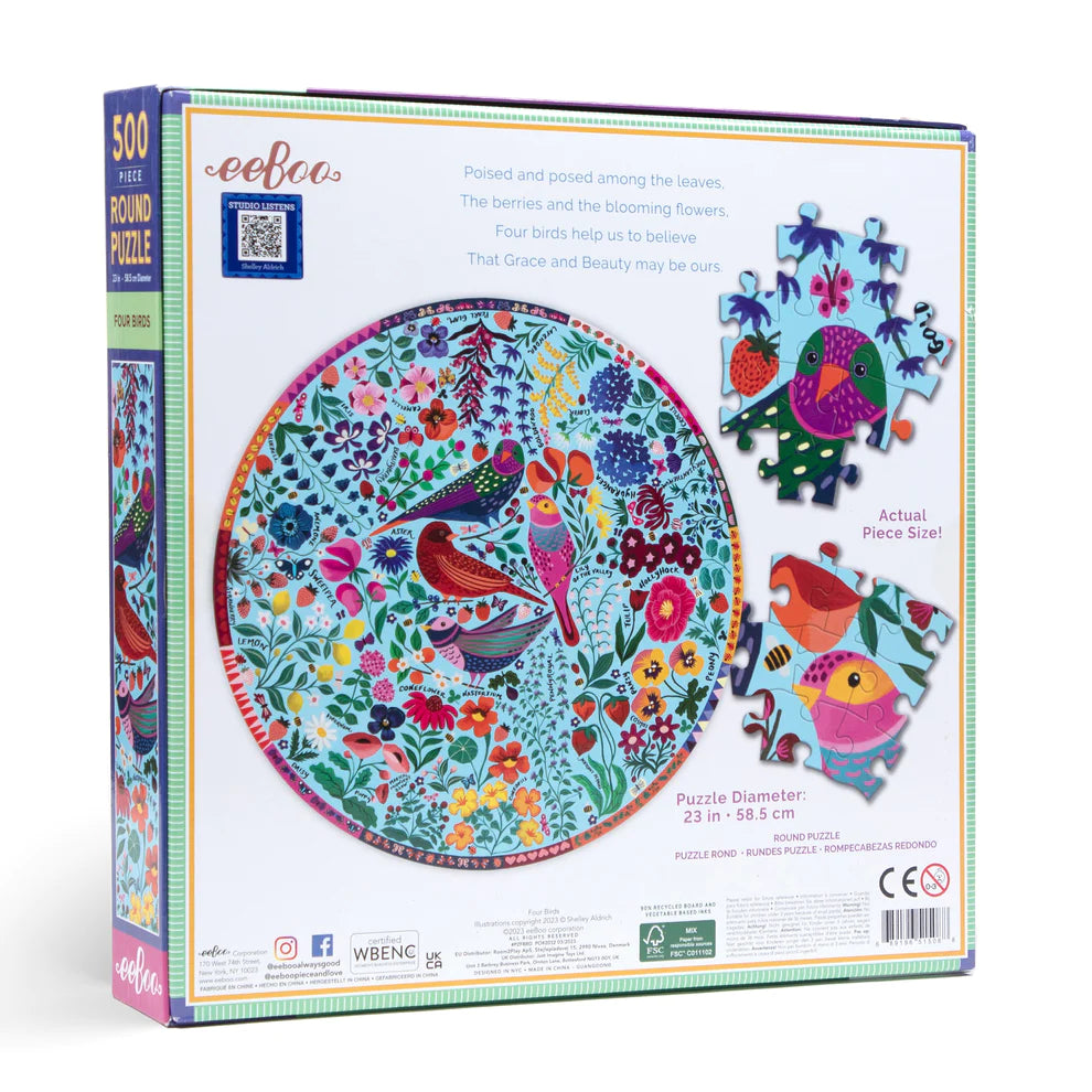 Four Birds 500 Pc Round Puzzle  Eeboo   