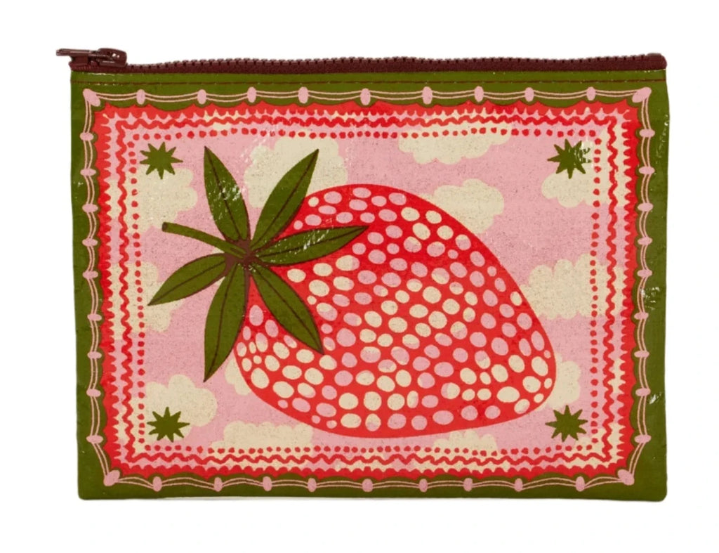 a purse with a picture of a strawberry on it