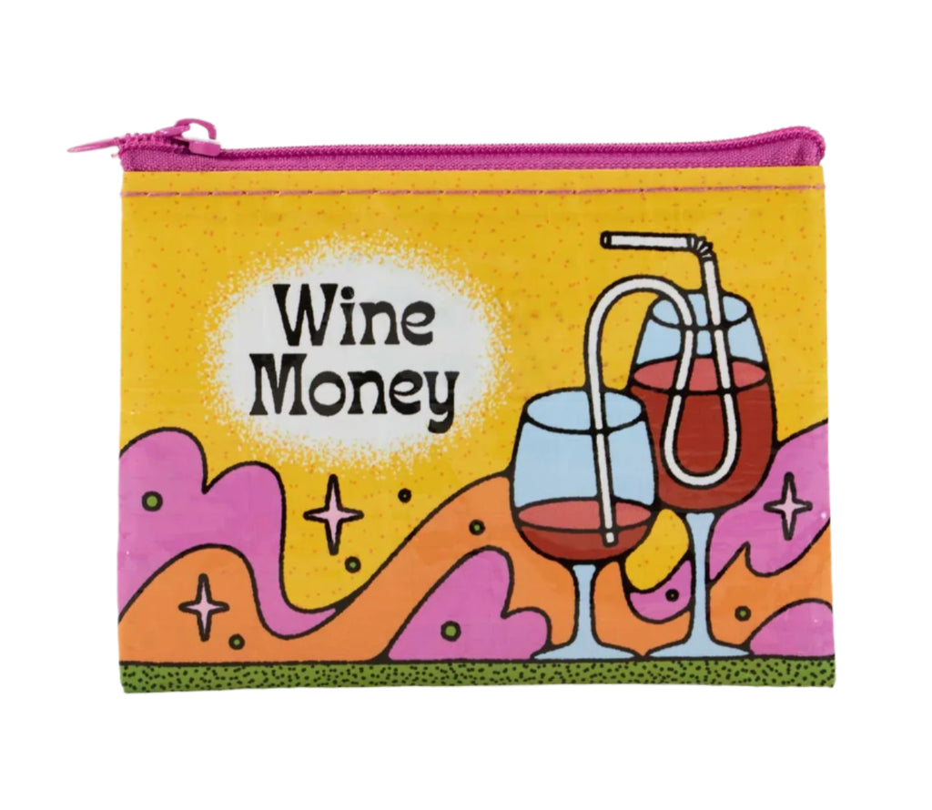 a coin purse that says wine money on it