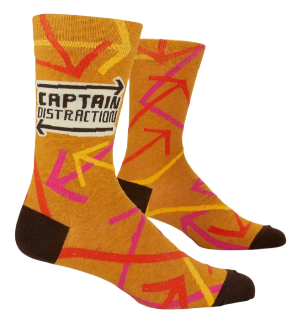 a pair of socks that say captain distraction