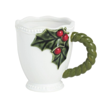 Green Handle Holly Mug