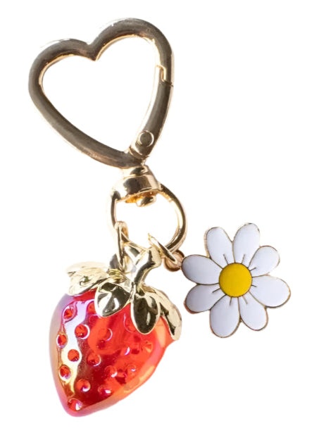 red Strawberry & Daisy Heart Keychain/Purse Charm