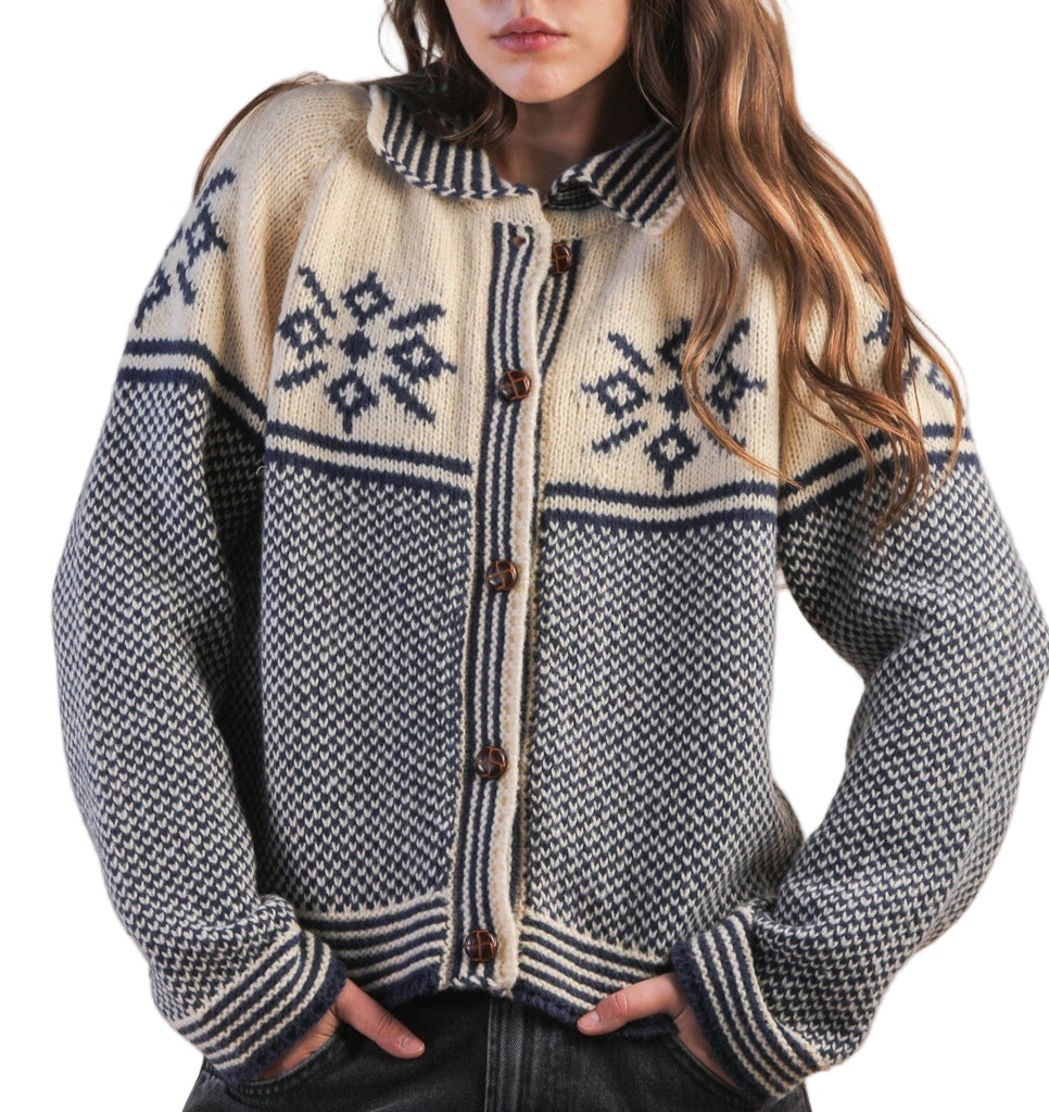 Graphic Collared Knit Cardigan
