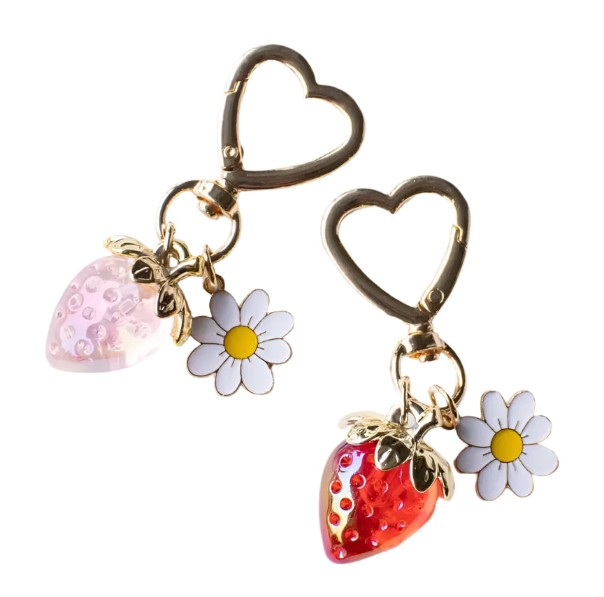 Strawberry & Daisy Heart Keychain/Purse Charm
