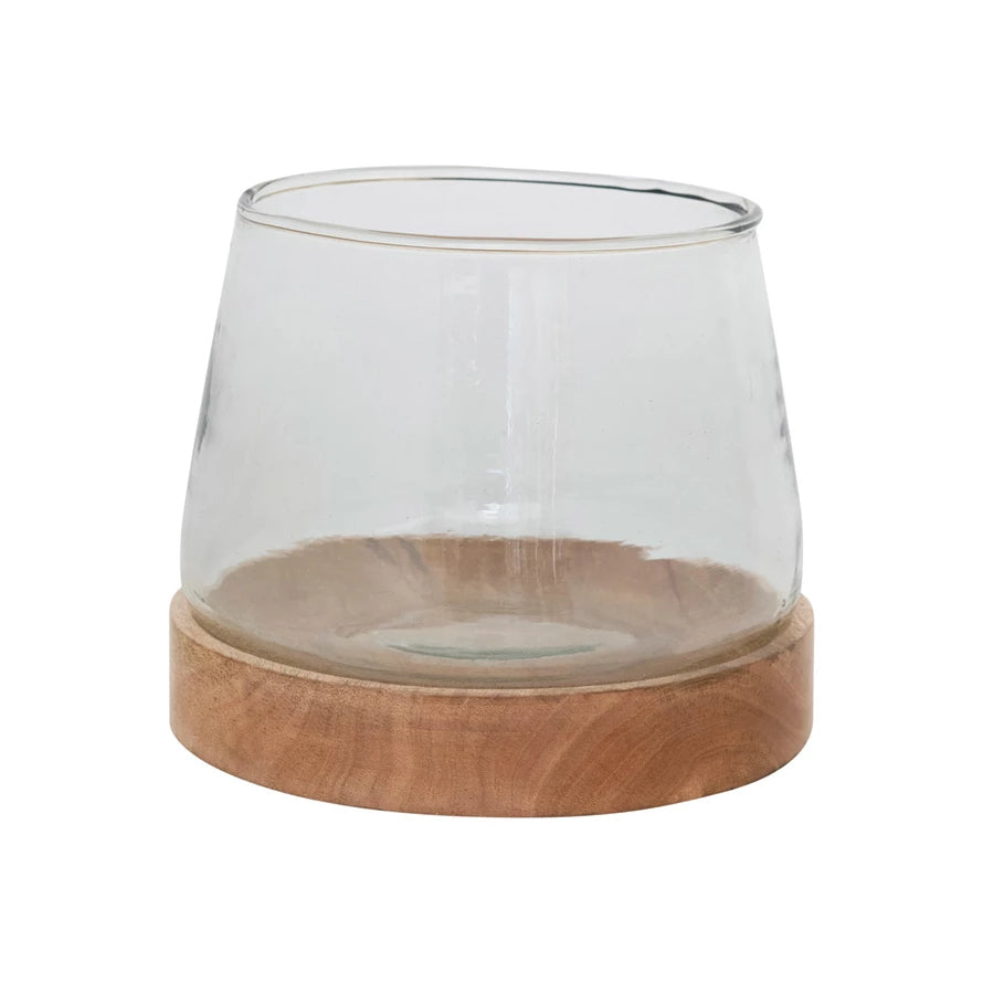 Glass Hurricane/Vase with Wood Base