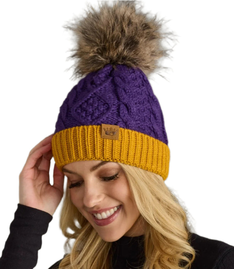 Purple & Gold Trim Pom Hat