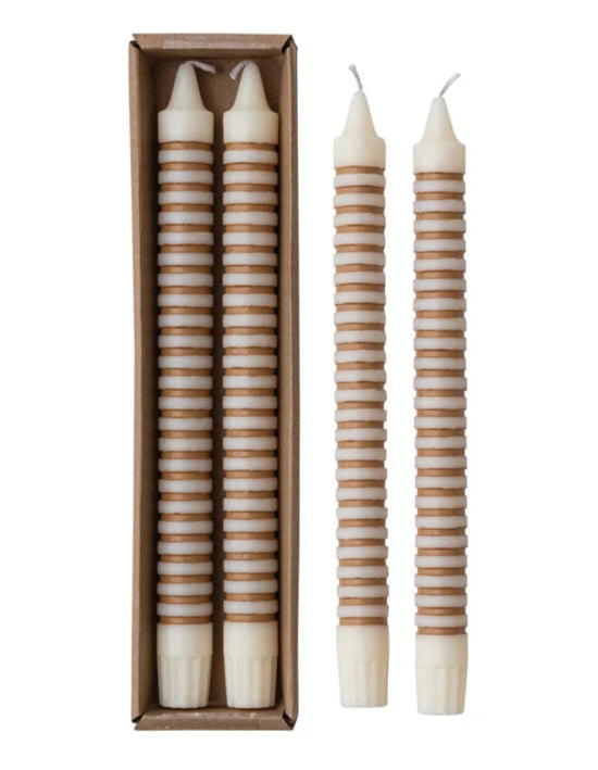 Tan Striped Taper Candle Set