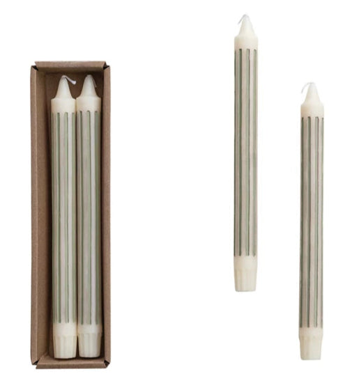 Grey Striped Taper Candle Set