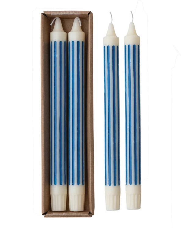 Blue Striped Taper Candle Set
