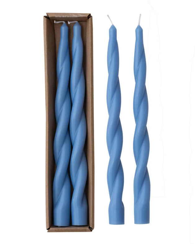 Blue Twisted Taper Candle Set