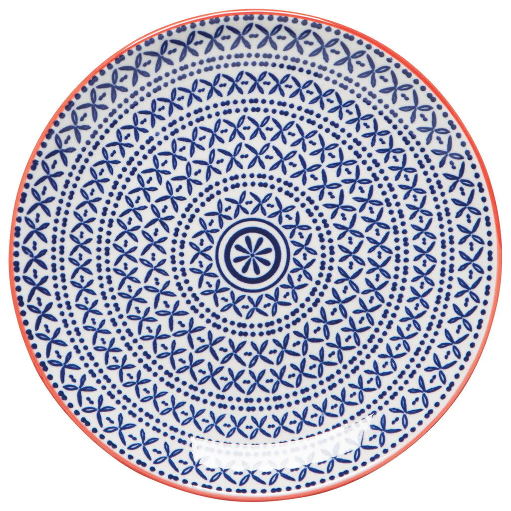 blue cross patterned appetizer plate 
