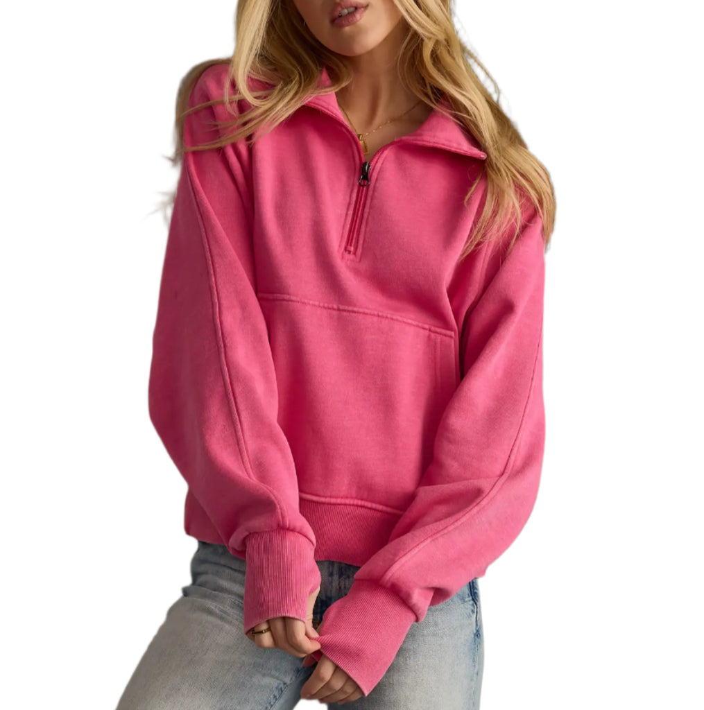Bright Pink Quarter Zip Sweatshirt
