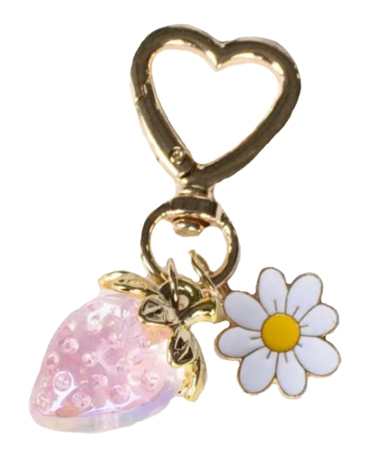 pink Strawberry & Daisy Heart Keychain/Purse Charm