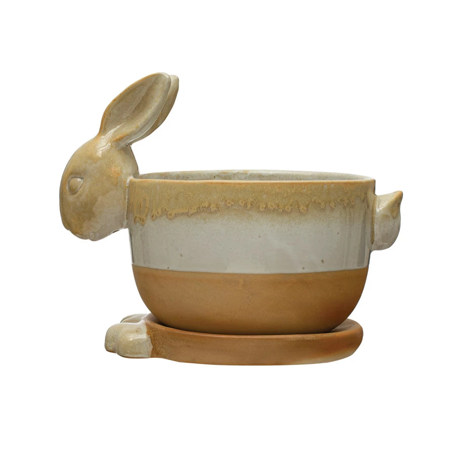 Stoneware Rabbit Planter & Saucer