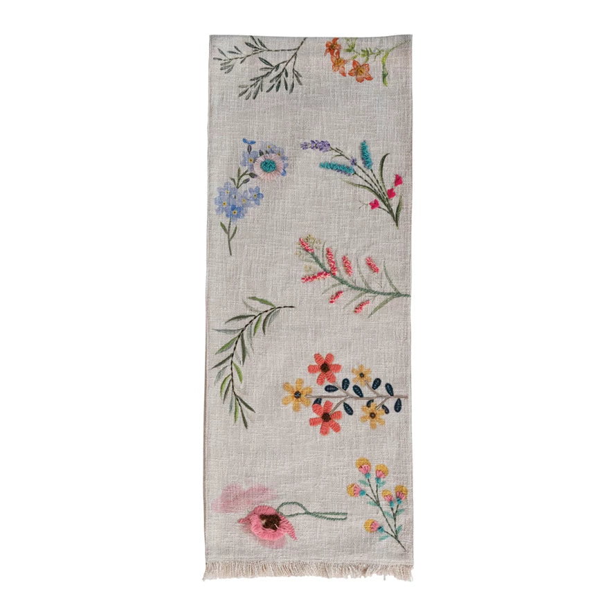 Embroidered Flowers Table Runner  Creative Co-Op   