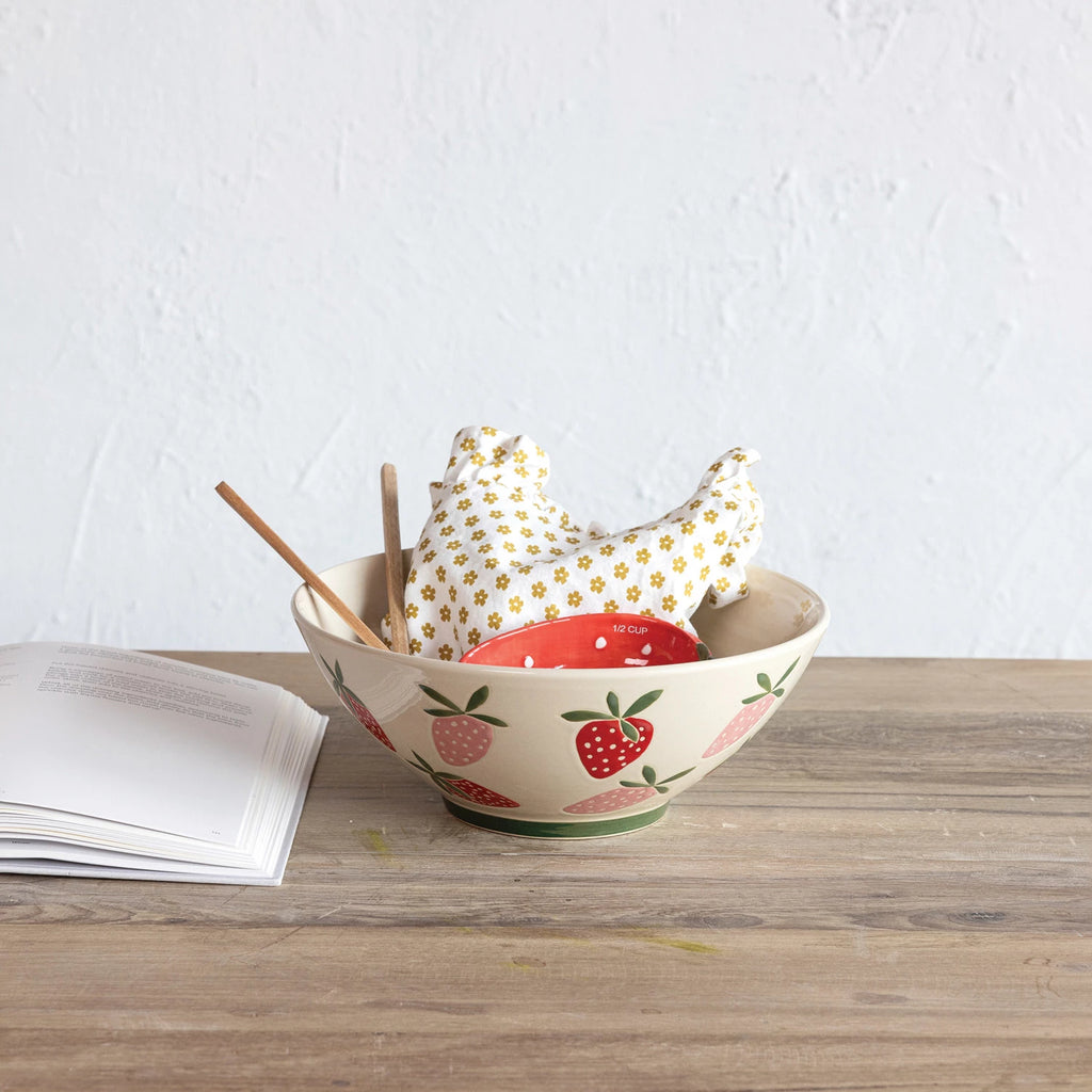 Strawberries Stoneware Bowl  Creative Co-Op   