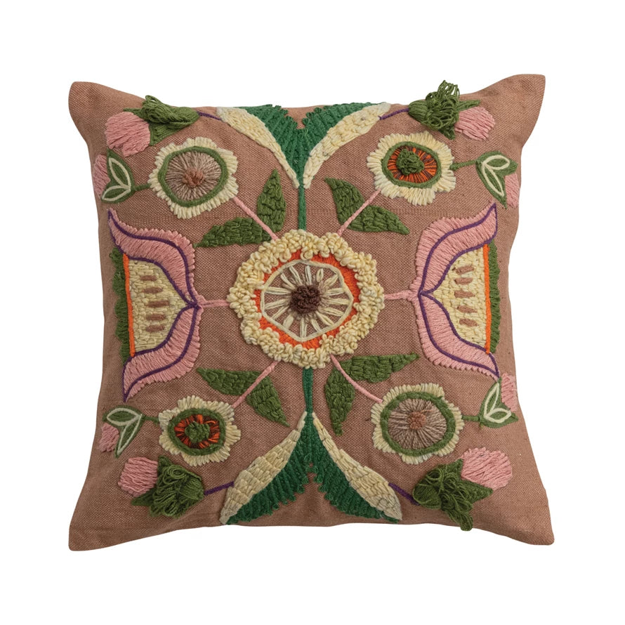 Indoor/Outdoor Pillow with Embroidered Design