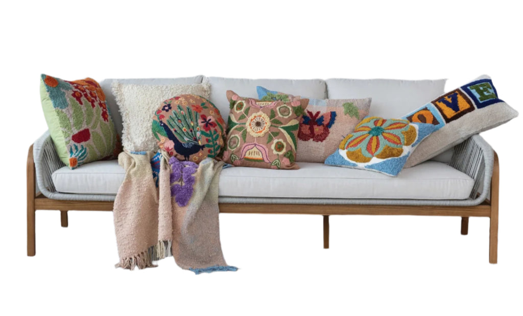 Indoor/Outdoor Pillow with Embroidered Design