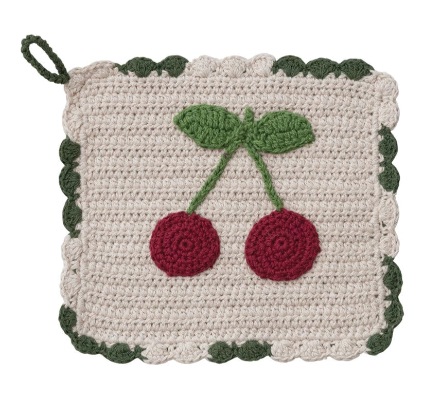 Crocheted Cherries Pot Holder