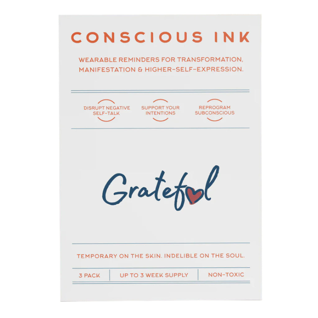 a card that says conscious ink grateful on it