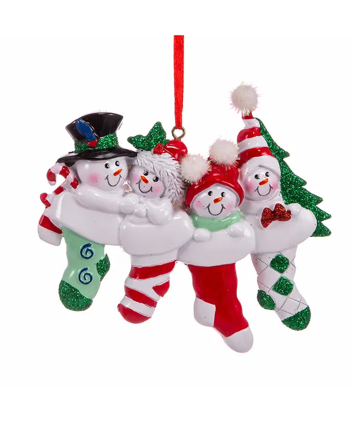 Stocking Snowman Family Personalized Ornament  Kurt Adler Family of 4  