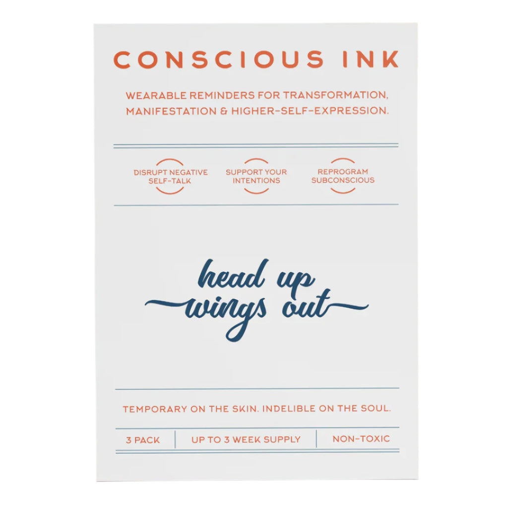 a card that says conscious ink head up wings out