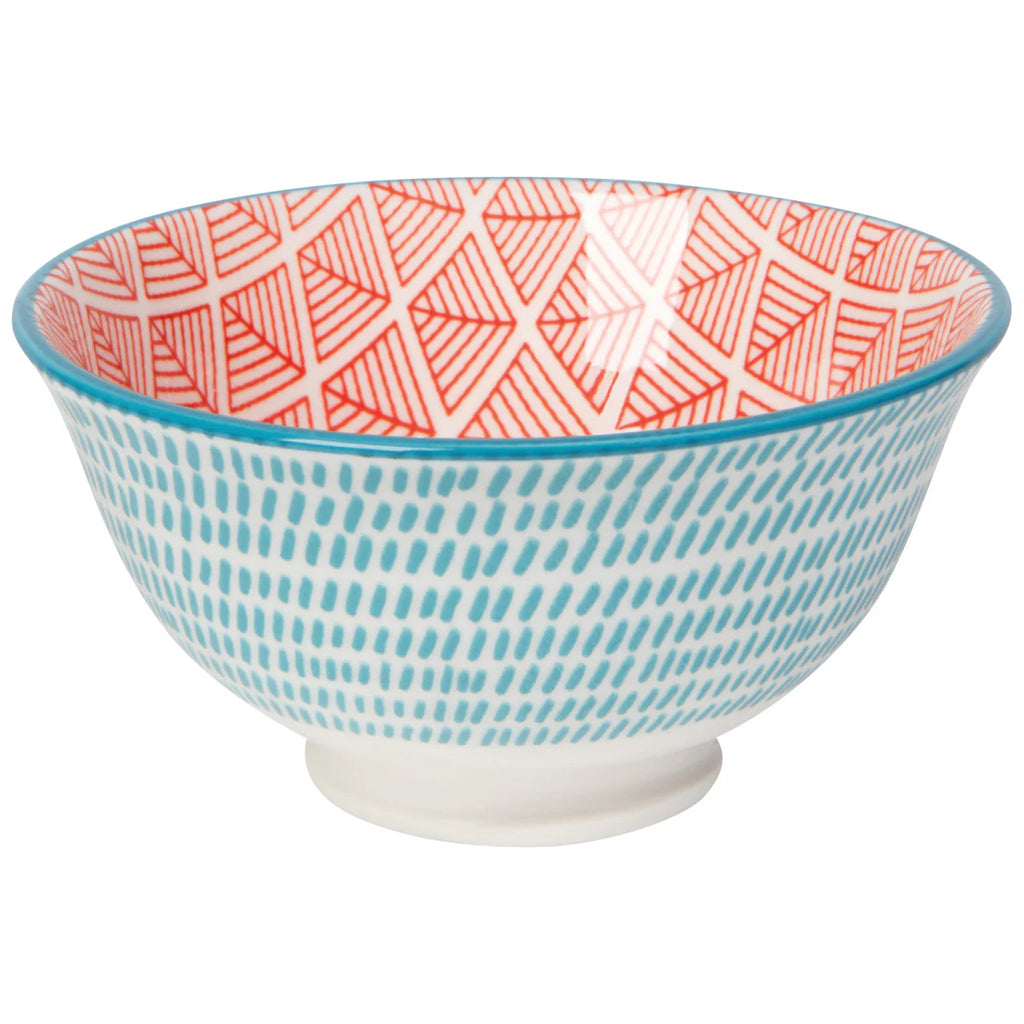 Blue Red Dash Stamped Bowl 3.5"