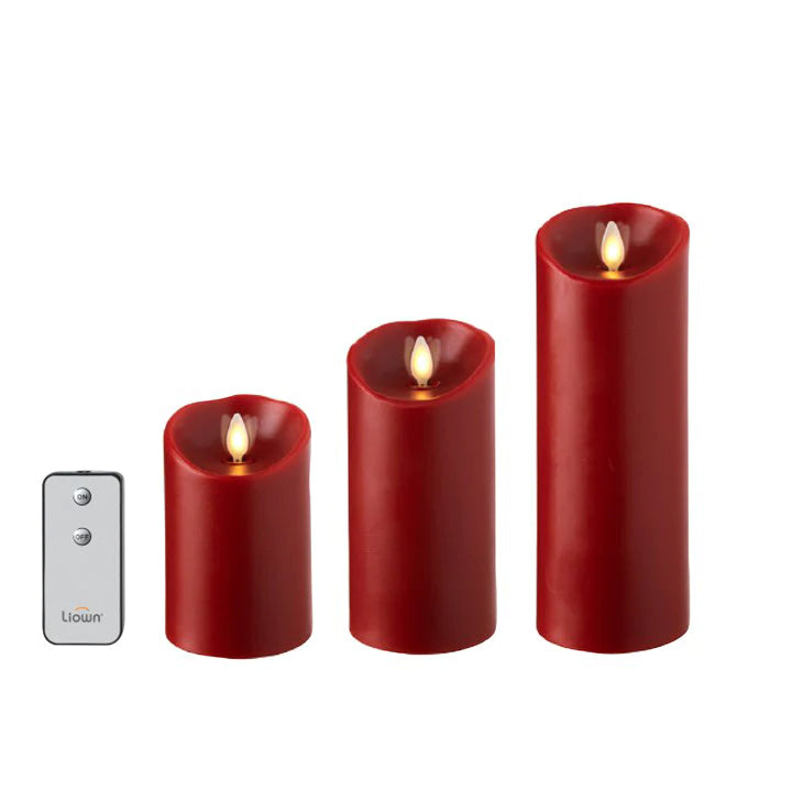 Moving Flame Red Pillar Candle Set