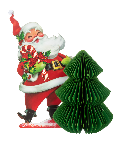 Vintage Honeycomb Santa w/Tree Figurine