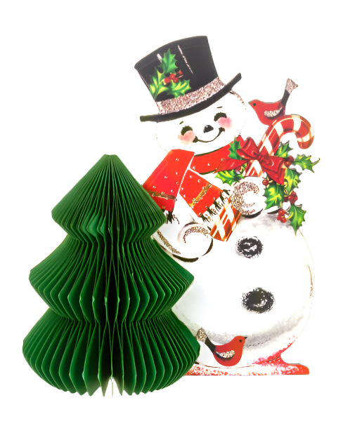 Vintage Honeycomb Snowman w/Tree Figurine
