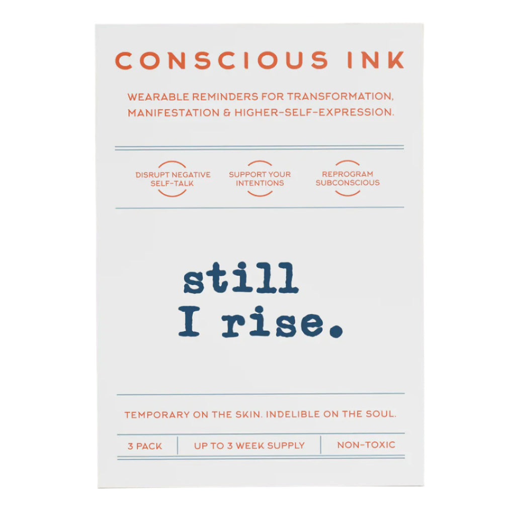 a card that says conscious ink still i rise