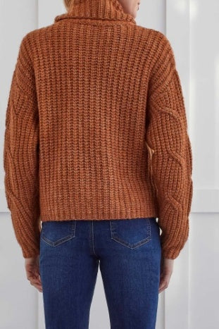 mocha cable knit turtleneck sweater