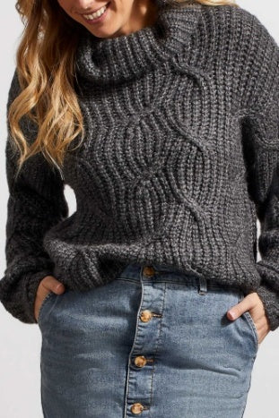 grey cable knit turtleneck sweater