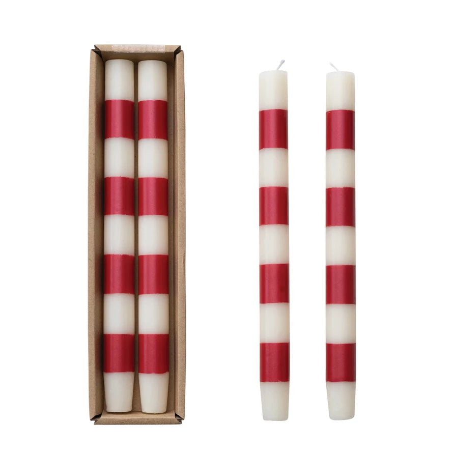 Red & Cream Striped Taper Candle Set  Creative Co-Op   