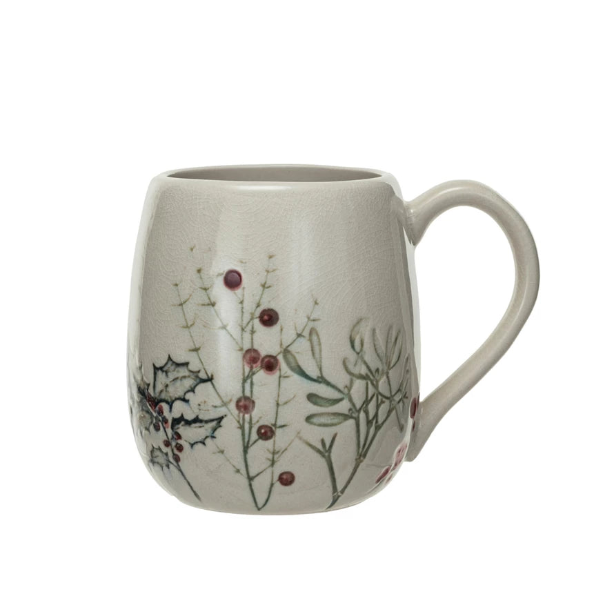 Seasonal Botanicals Stoneware  Creative Co-Op 16oz Mug  