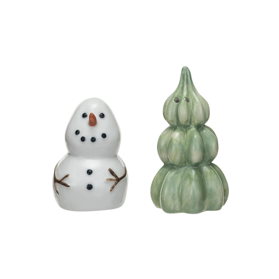 Snowman and Tree Salt & Pepper Shakers  Creative Co-Op   