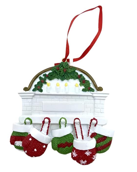 Fireplace Mittens Personalized Ornament  GSM Pers Orn Family of 5  