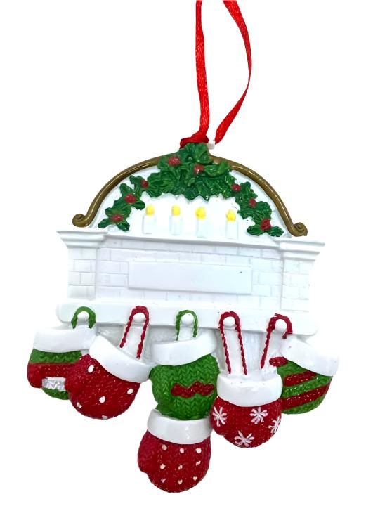 Fireplace Mittens Personalized Ornament  GSM Pers Orn Family of 6  