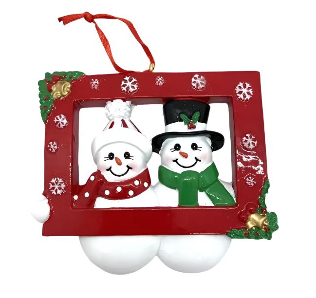 Snowmen with Frame Family of 2 Personalized Ornament  GSM Pers Orn   