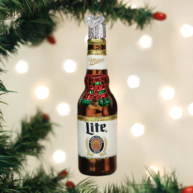 Holiday Miller Lite Bottle Glass Ornament  Old World Christmas   