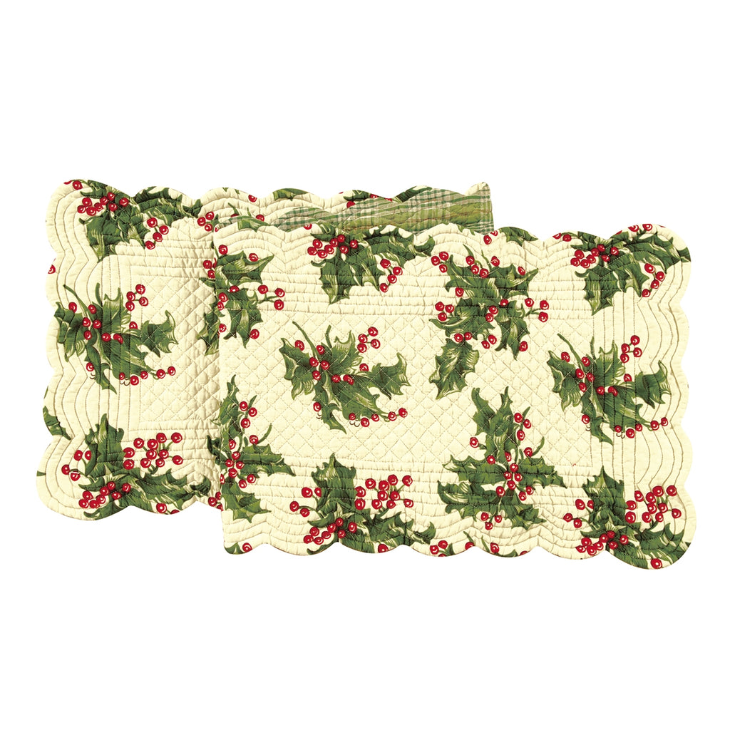 Holly Quilted Placemats & Runners  C & F Cream - Table Runner  