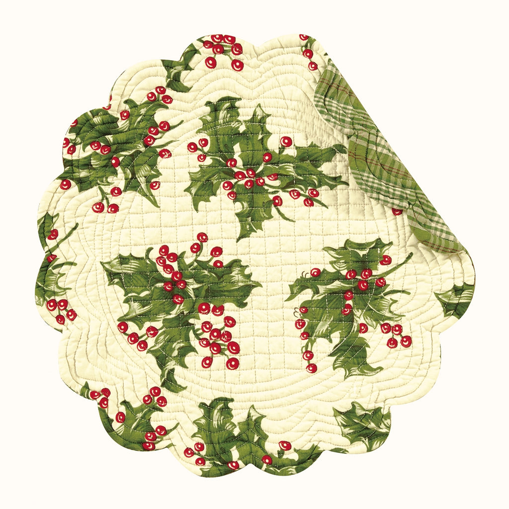 Holly Quilted Placemats & Runners  C & F Cream - Round  