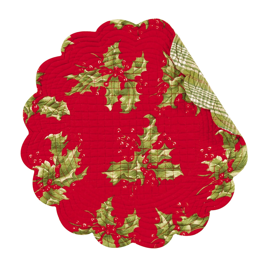 Holly Quilted Placemats & Runners  C & F Red - Round  