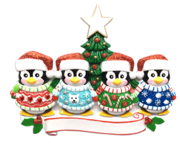 Penguin Sweaters Family Personalized Ornament  GSM Pers Orn Family of 4  