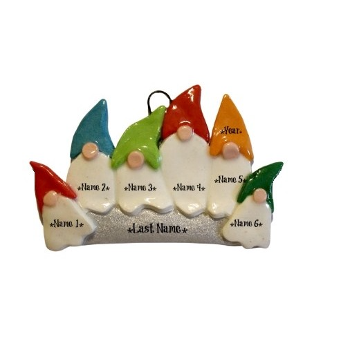 Gnome Family Personalized Dough Ornament  Anything Doughs Family of 6  