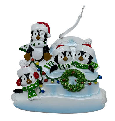 Igloo with Penguins Family Personalized Ornament  GSM Pers Orn Family of 4  